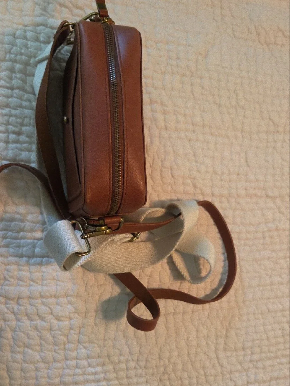 Madewell Tan Leather Crossbody with Cream Fabric Strap - Picture 6 of 6